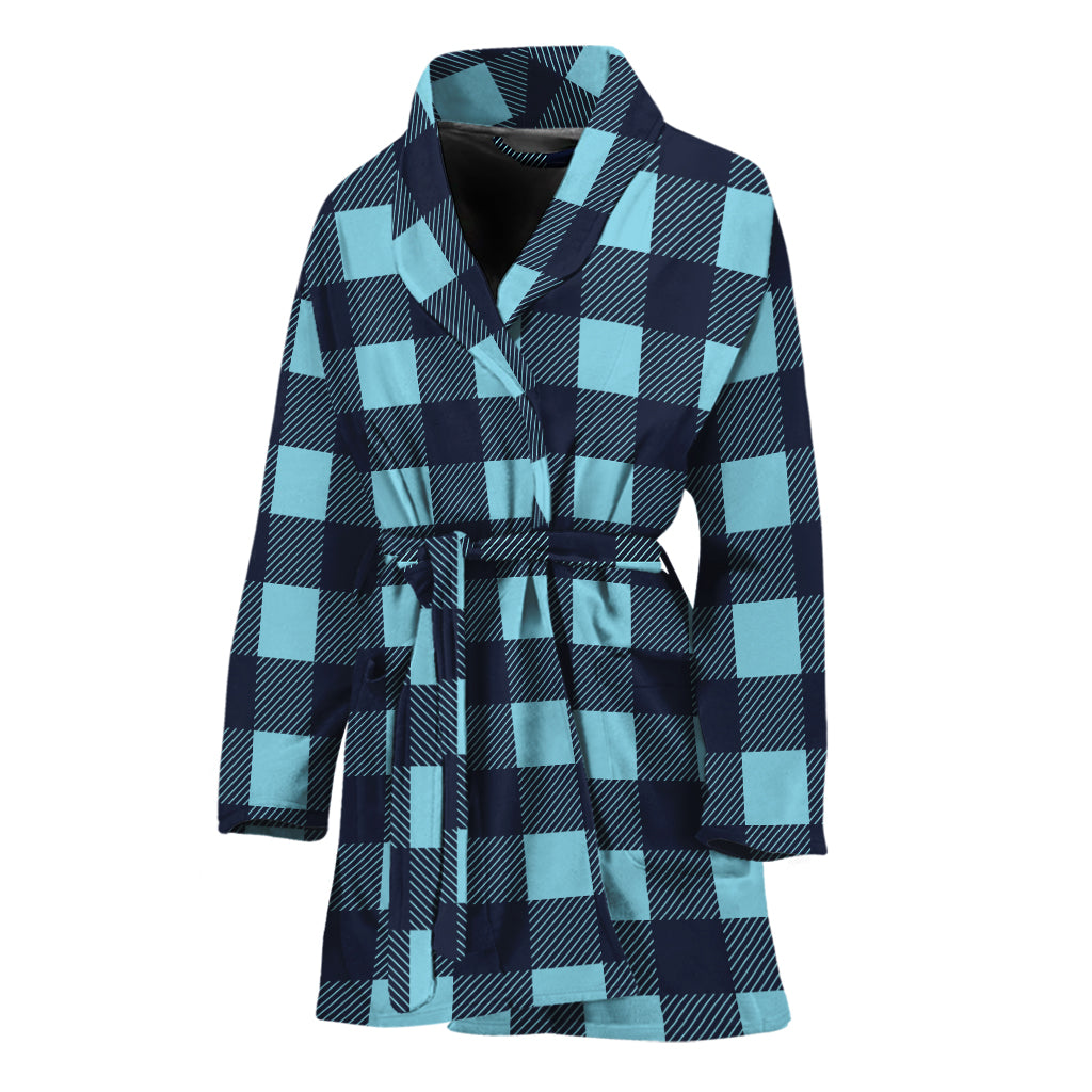 Blue Buffalo Check Pattern Print Women's Bathrobe