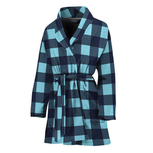 Blue Buffalo Check Pattern Print Women's Bathrobe