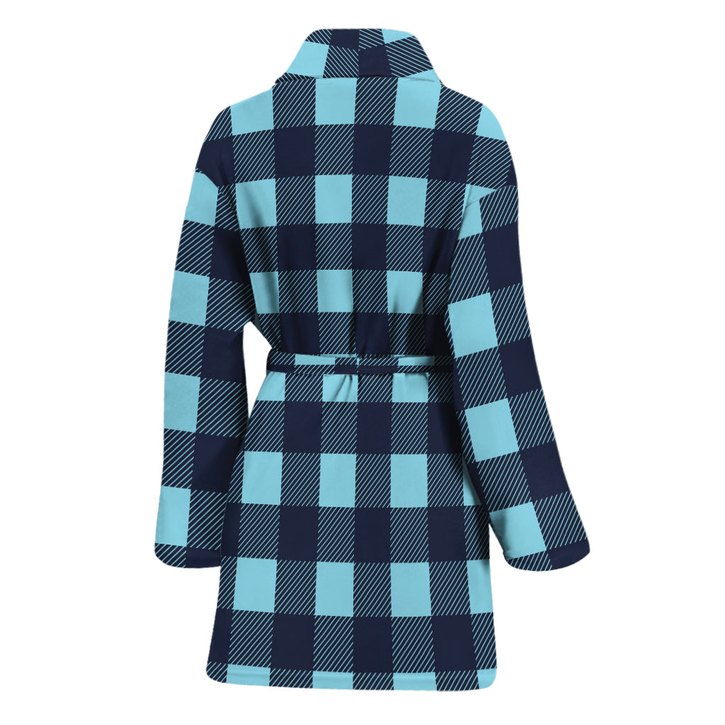 Blue Buffalo Check Pattern Print Women's Bathrobe