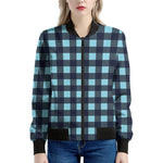 Blue Buffalo Check Pattern Print Women's Bomber Jacket