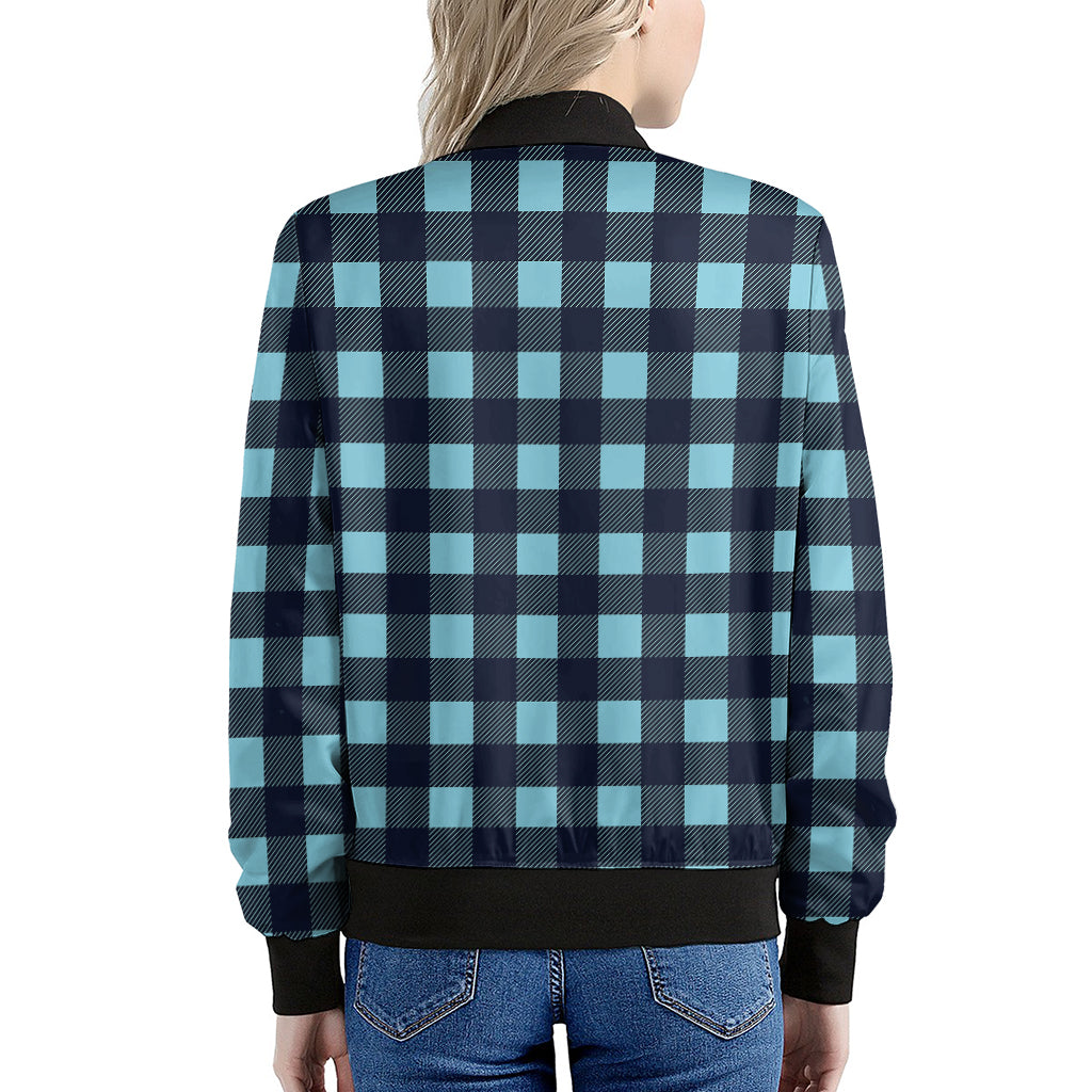 Blue Buffalo Check Pattern Print Women's Bomber Jacket