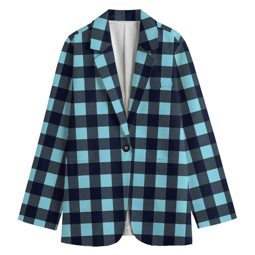 Blue Buffalo Check Pattern Print Women's Cotton Blazer
