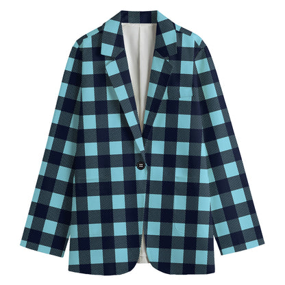 Blue Buffalo Check Pattern Print Women's Cotton Blazer