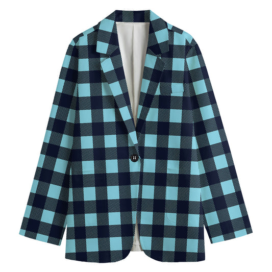 Blue Buffalo Check Pattern Print Women's Cotton Blazer