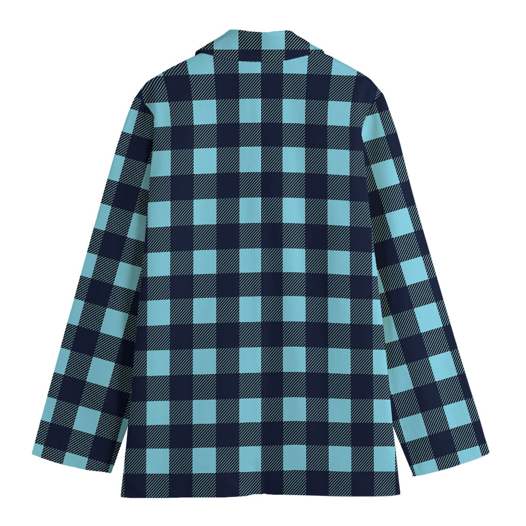 Blue Buffalo Check Pattern Print Women's Cotton Blazer