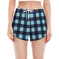 Blue Buffalo Check Pattern Print Women's Split Running Shorts