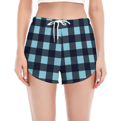 Blue Buffalo Check Pattern Print Women's Split Running Shorts