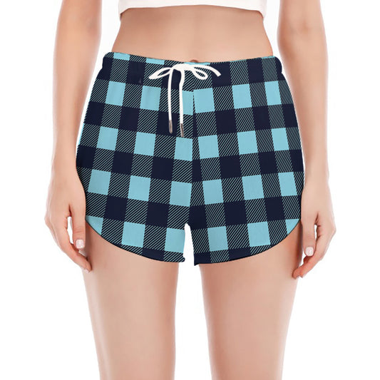 Blue Buffalo Check Pattern Print Women's Split Running Shorts