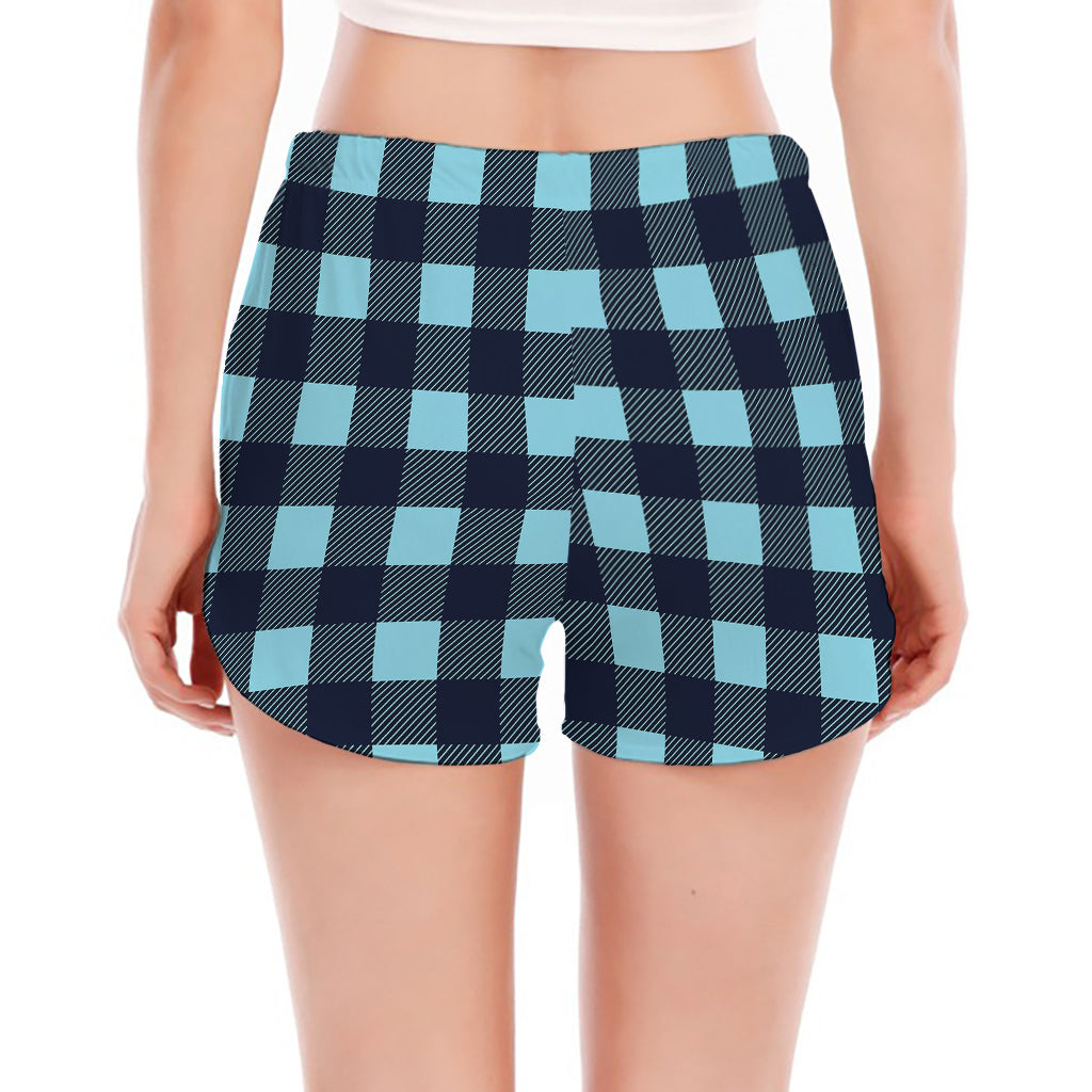 Blue Buffalo Check Pattern Print Women's Split Running Shorts