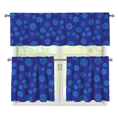 Blue Bullseye Target Pattern Print 3 Piece Kitchen Curtains