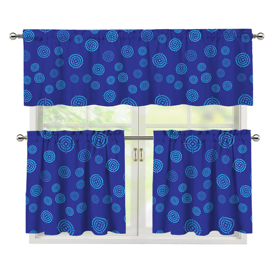 Blue Bullseye Target Pattern Print 3 Piece Kitchen Curtains