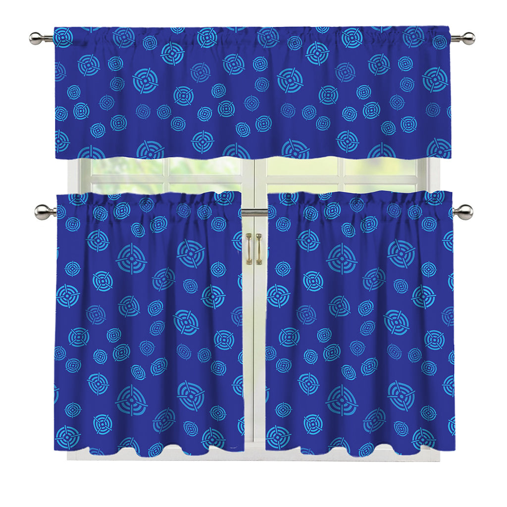 Blue Bullseye Target Pattern Print 3 Piece Kitchen Curtains