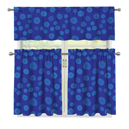 Blue Bullseye Target Pattern Print 3 Piece Kitchen Curtains