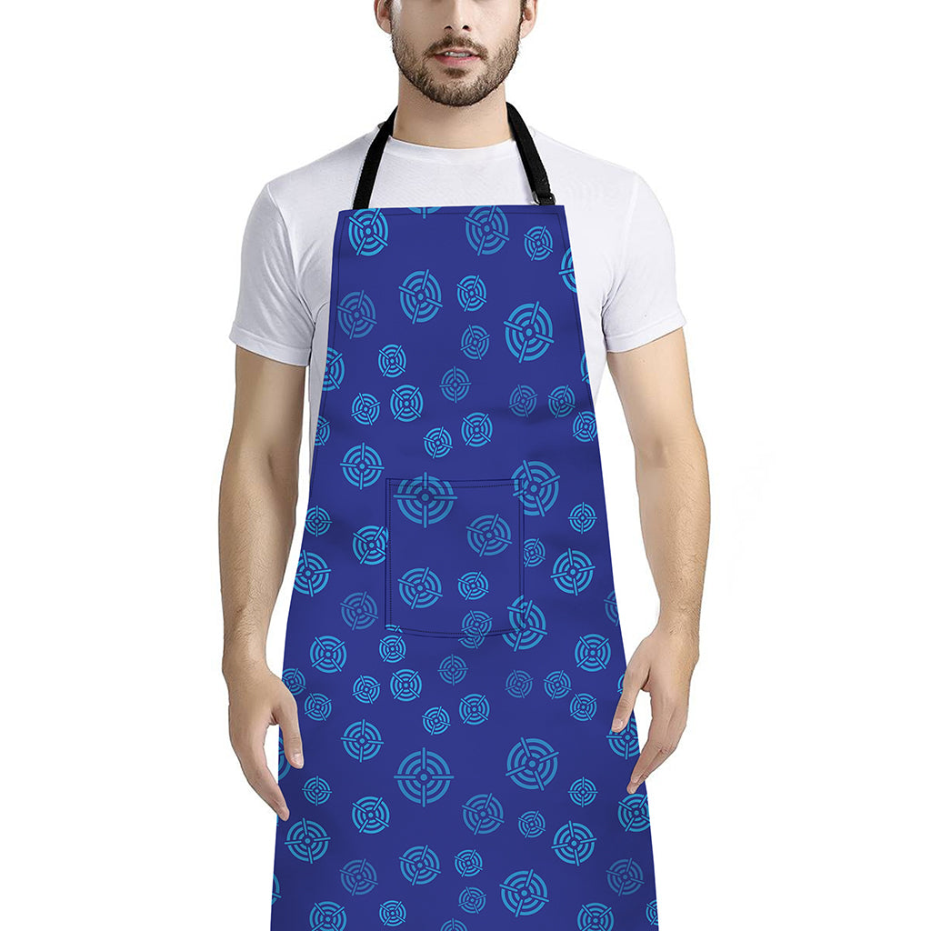 Blue Bullseye Target Pattern Print Bib Apron With Pocket
