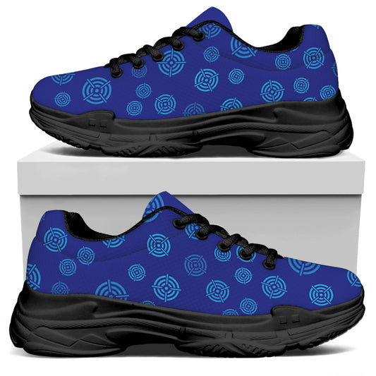 Blue Bullseye Target Pattern Print Black Chunky Shoes