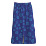 Blue Bullseye Target Pattern Print Cotton Front Slit Maxi Skirt