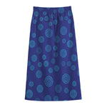 Blue Bullseye Target Pattern Print Cotton Front Slit Maxi Skirt