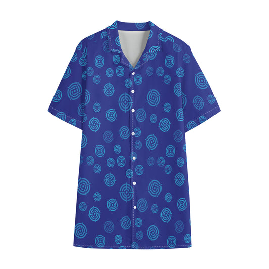 Blue Bullseye Target Pattern Print Cotton Hawaiian Shirt