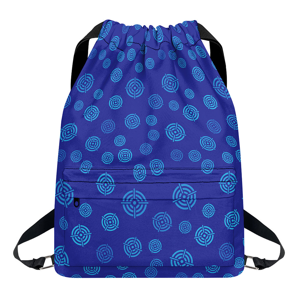 Blue Bullseye Target Pattern Print Drawstring Backpack