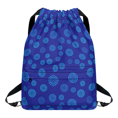 Blue Bullseye Target Pattern Print Drawstring Backpack