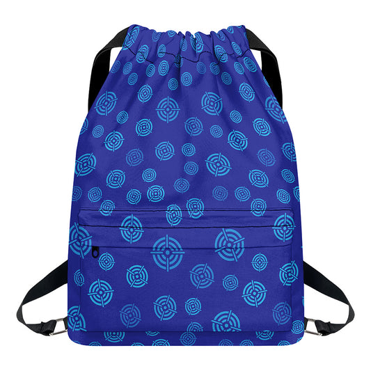 Blue Bullseye Target Pattern Print Drawstring Backpack