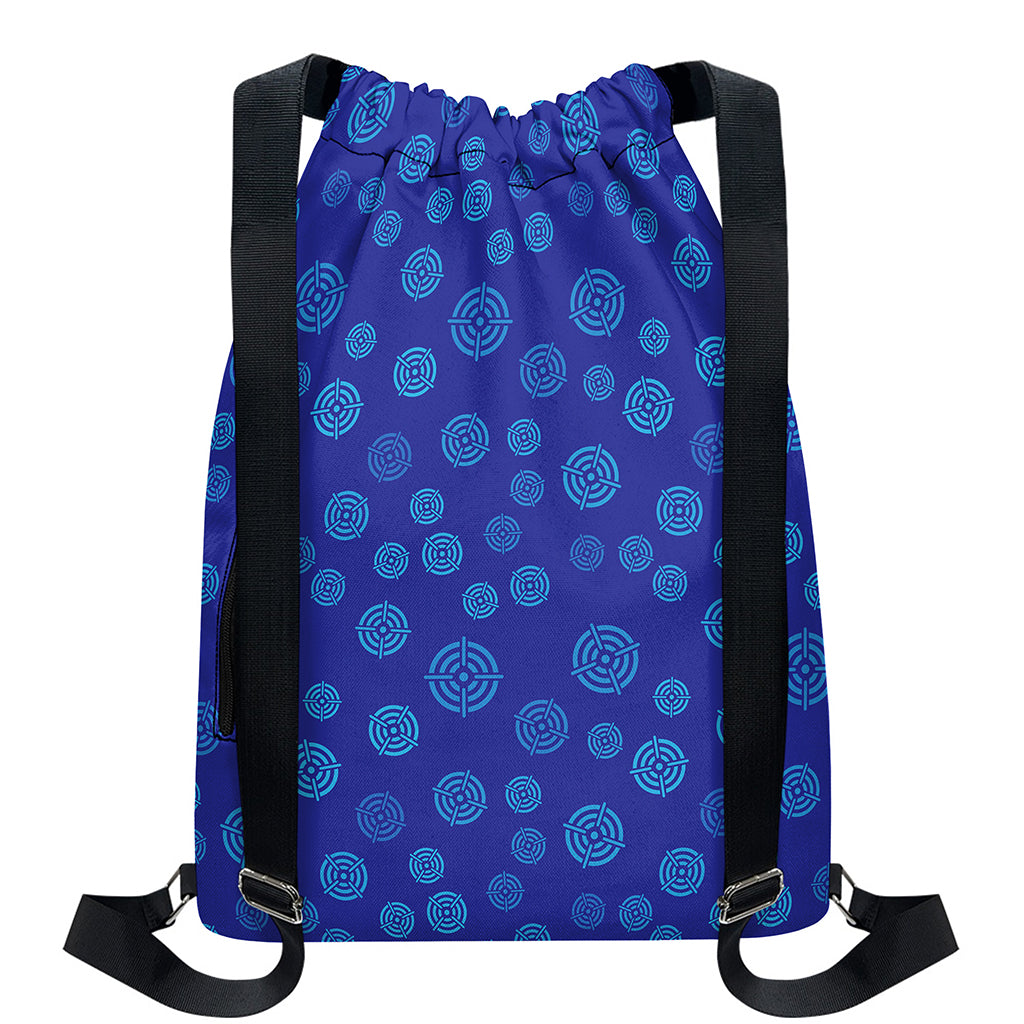 Blue Bullseye Target Pattern Print Drawstring Backpack