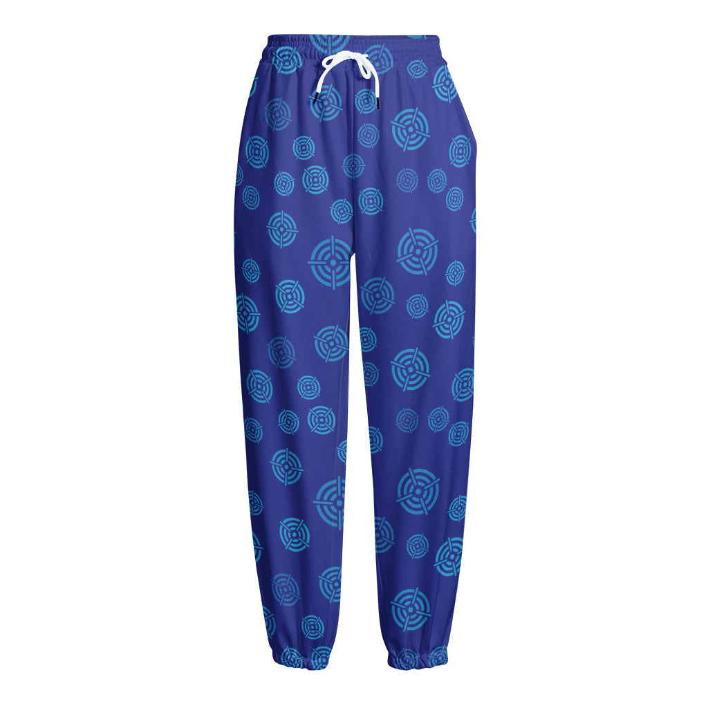 Blue Bullseye Target Pattern Print Fleece Lined Knit Pants