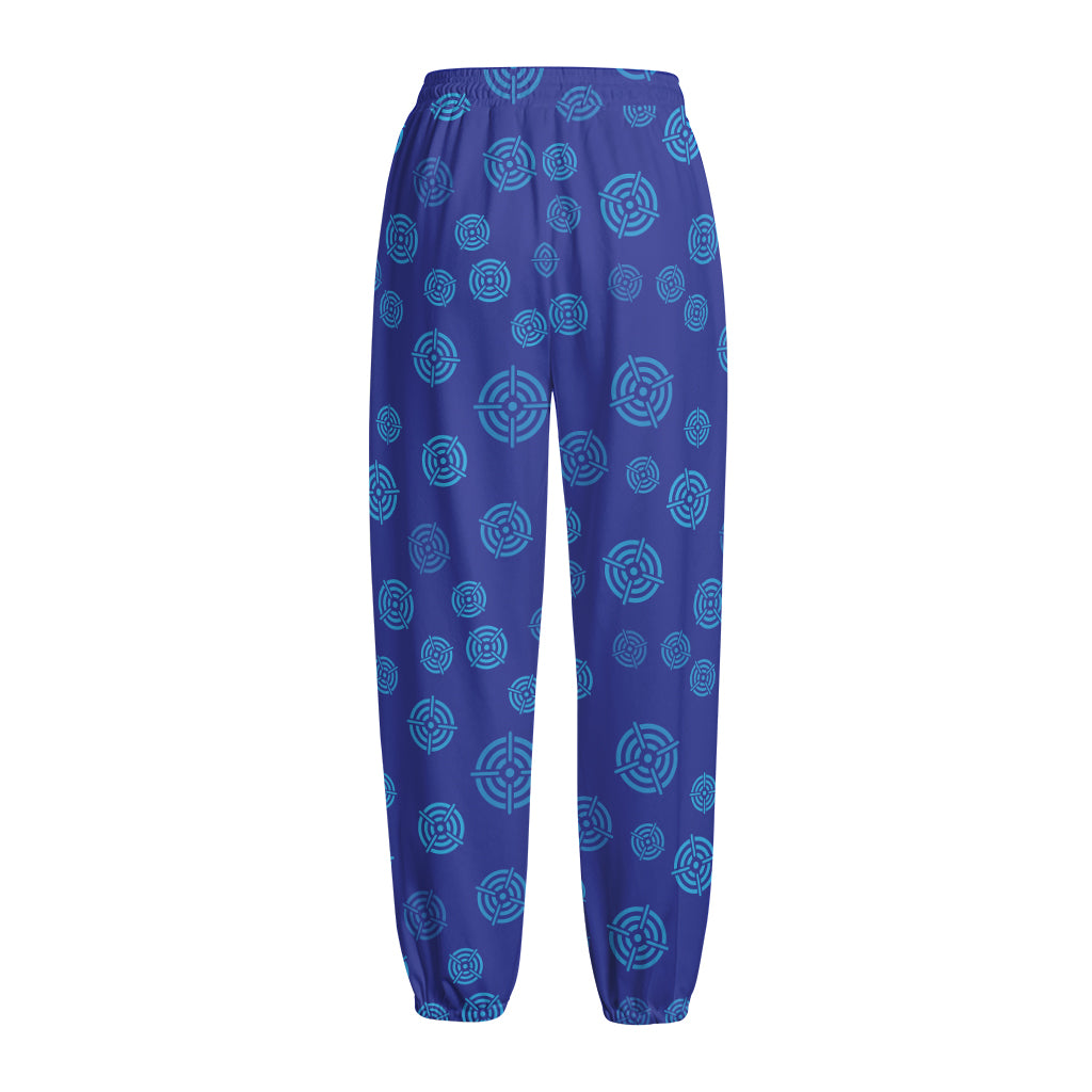 Blue Bullseye Target Pattern Print Fleece Lined Knit Pants