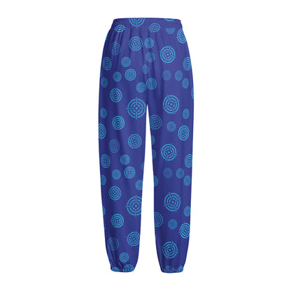 Blue Bullseye Target Pattern Print Fleece Lined Knit Pants