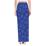 Blue Bullseye Target Pattern Print High Slit Maxi Skirt