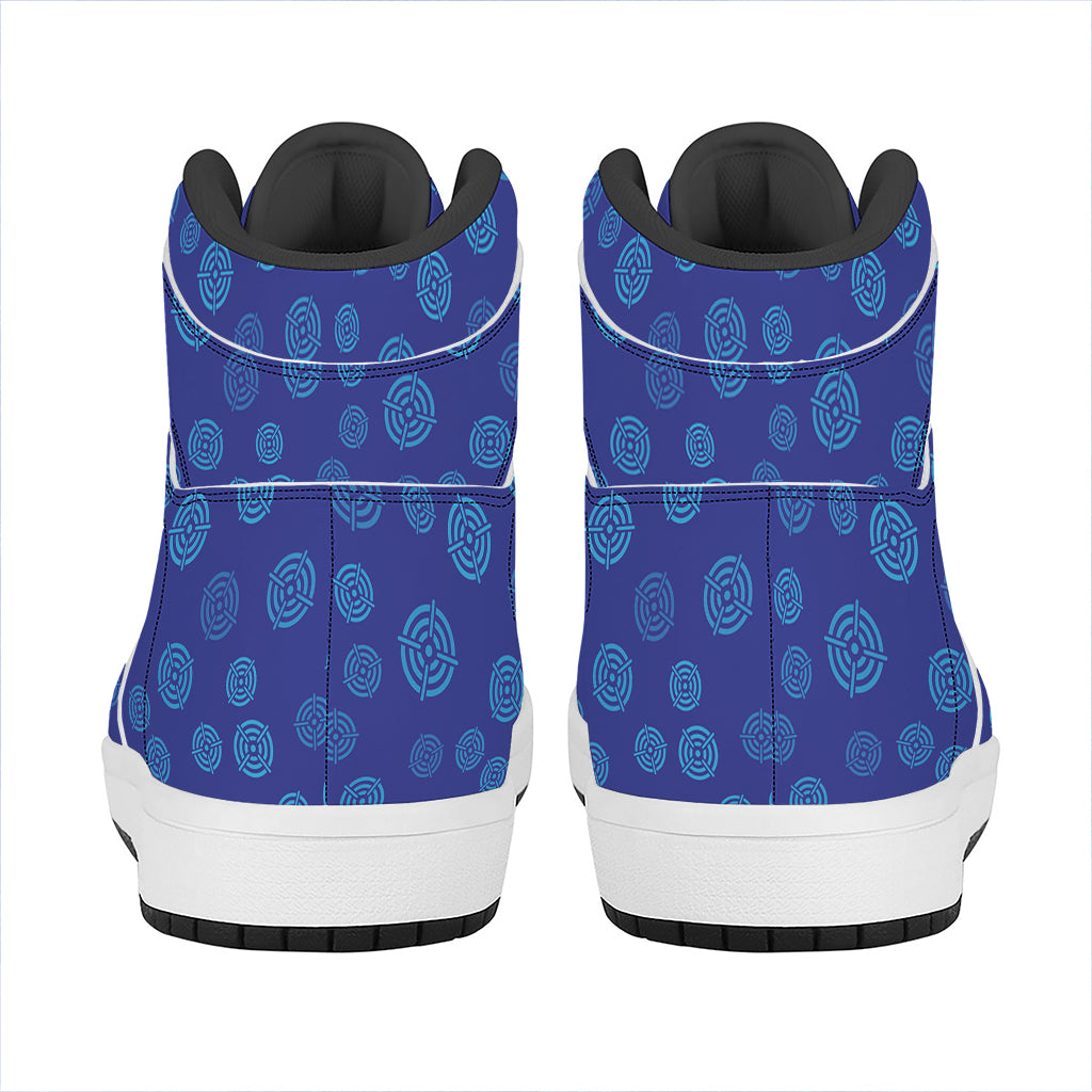 Blue Bullseye Target Pattern Print High Top Leather Sneakers