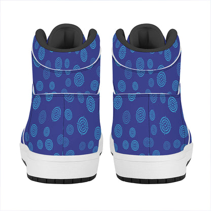 Blue Bullseye Target Pattern Print High Top Leather Sneakers