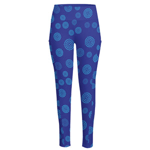 Blue Bullseye Target Pattern Print High-Waisted Pocket Leggings