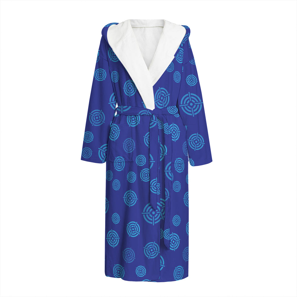 Blue Bullseye Target Pattern Print Hooded Bathrobe