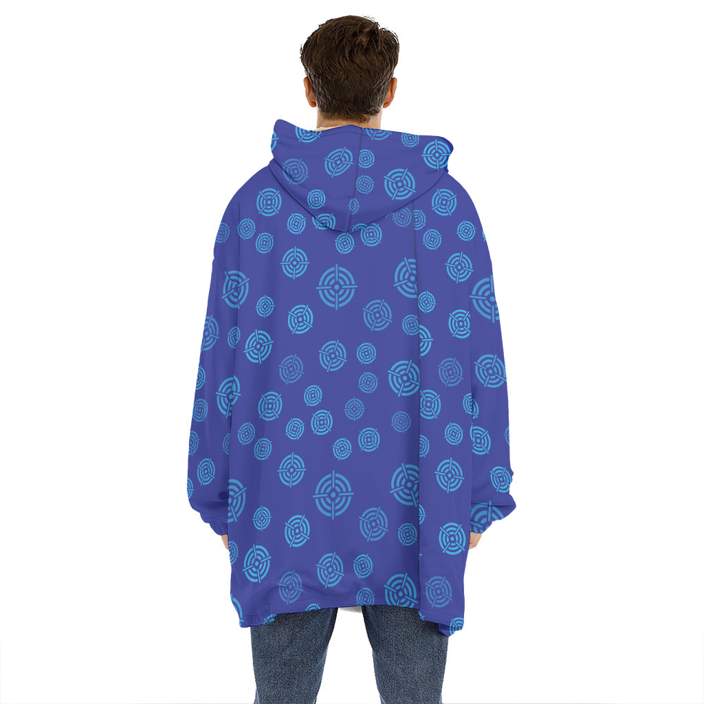 Blue Bullseye Target Pattern Print Hoodie Blanket