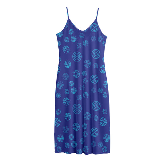 Blue Bullseye Target Pattern Print Jersey Midi Cami Dress