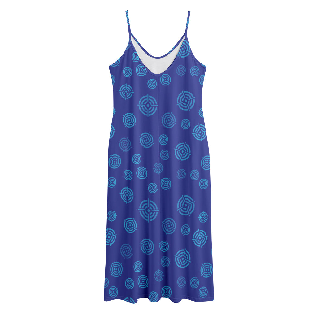 Blue Bullseye Target Pattern Print Jersey Midi Cami Dress