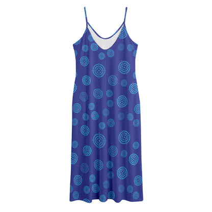 Blue Bullseye Target Pattern Print Jersey Midi Cami Dress