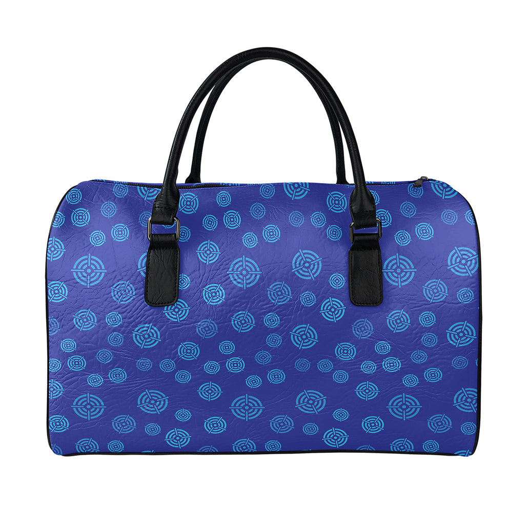 Blue Bullseye Target Pattern Print Leather Duffle Bag