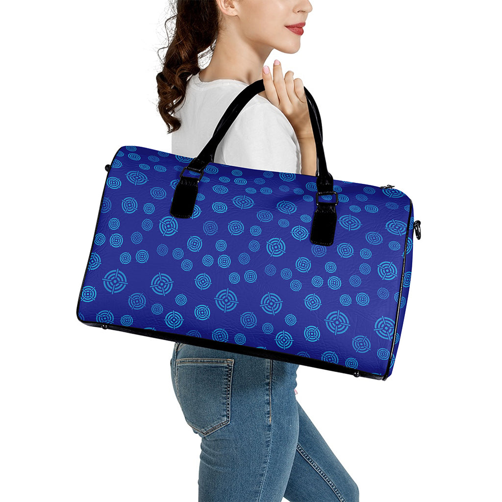 Blue Bullseye Target Pattern Print Leather Duffle Bag