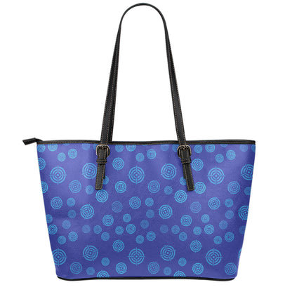 Blue Bullseye Target Pattern Print Leather Tote Bag