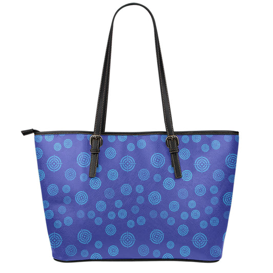 Blue Bullseye Target Pattern Print Leather Tote Bag
