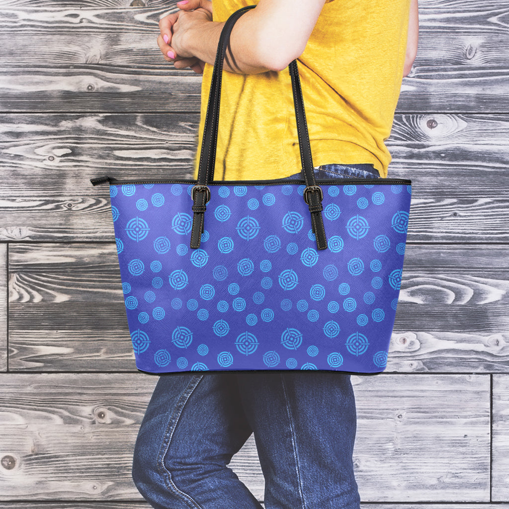 Blue Bullseye Target Pattern Print Leather Tote Bag