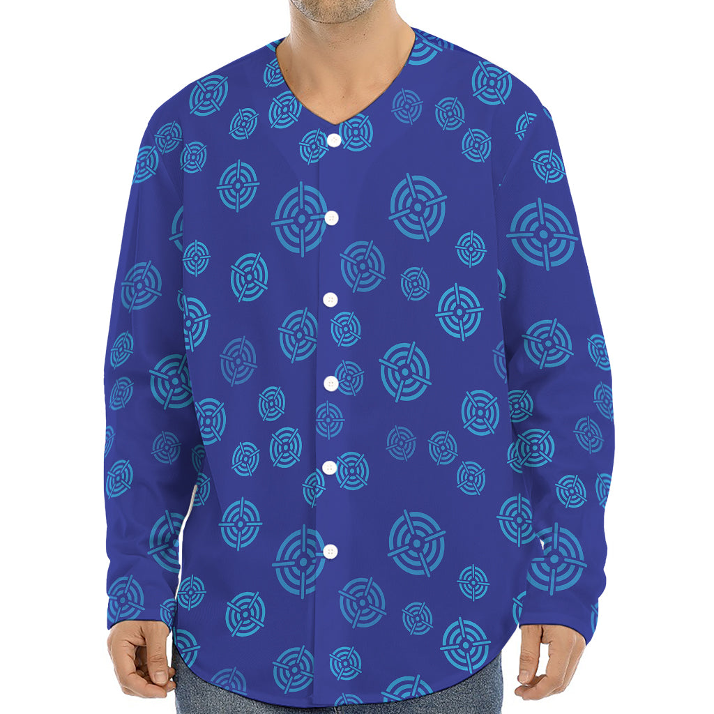 Blue Bullseye Target Pattern Print Long Sleeve Baseball Jersey