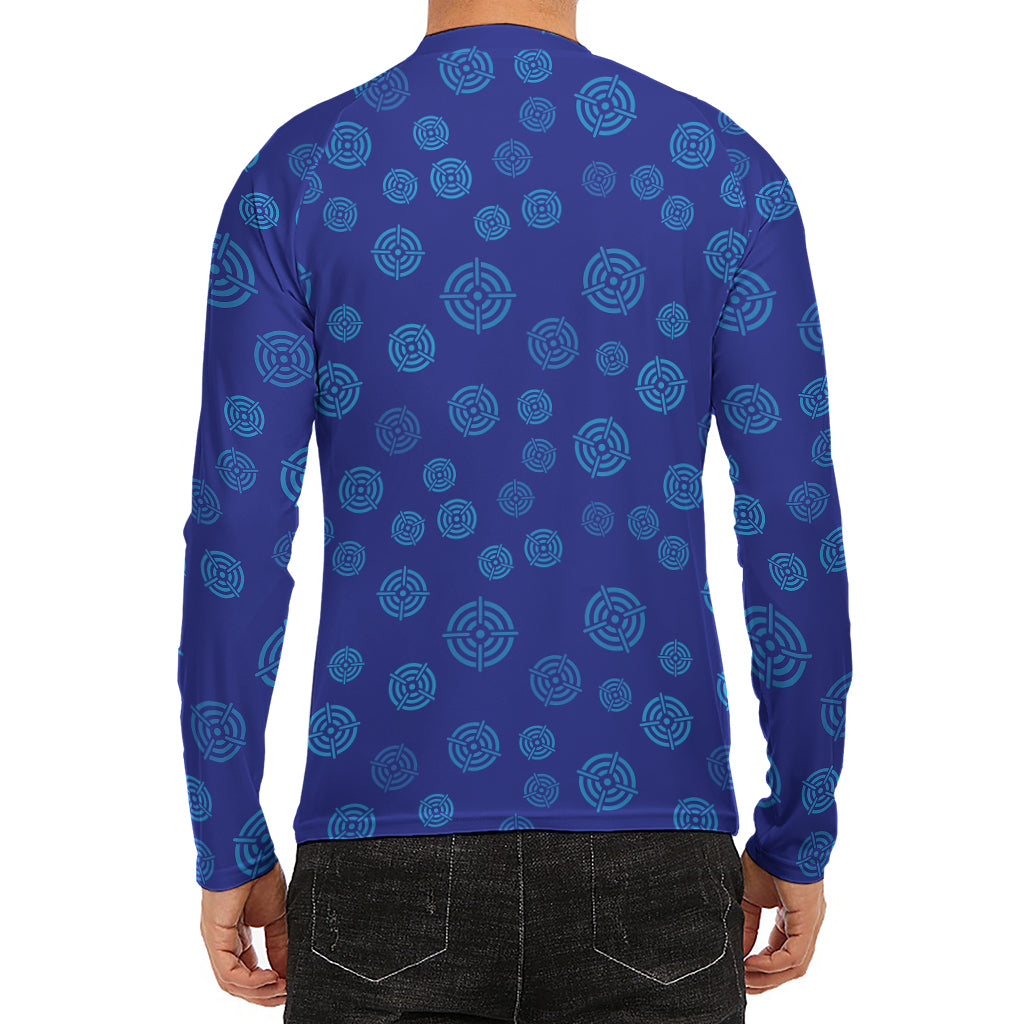 Blue Bullseye Target Pattern Print Men's Long Sleeve Rash Guard