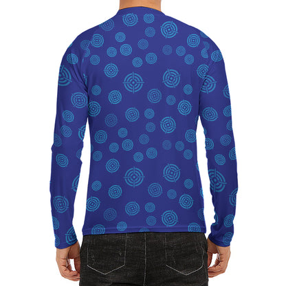 Blue Bullseye Target Pattern Print Men's Long Sleeve Rash Guard