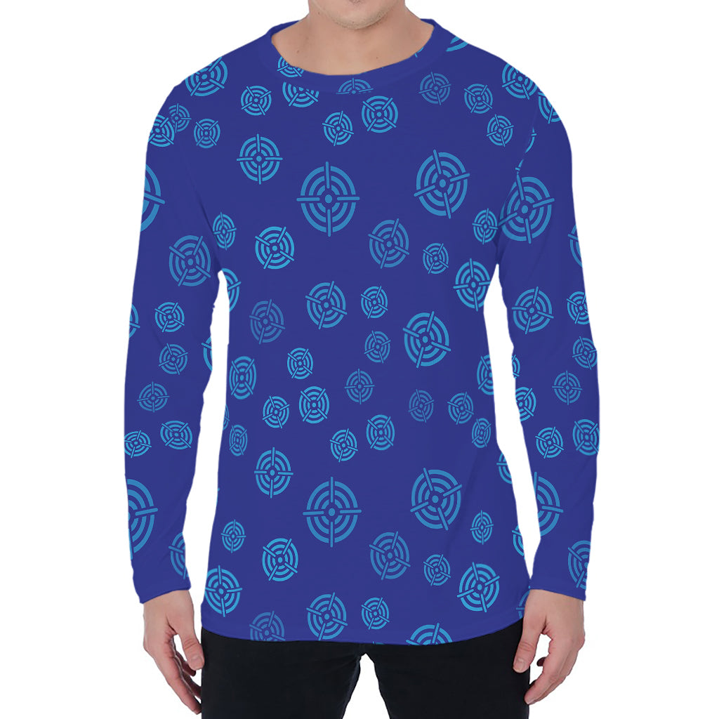 Blue Bullseye Target Pattern Print Men's Long Sleeve T-Shirt