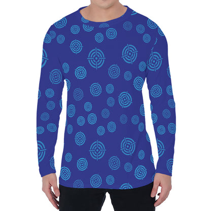 Blue Bullseye Target Pattern Print Men's Long Sleeve T-Shirt