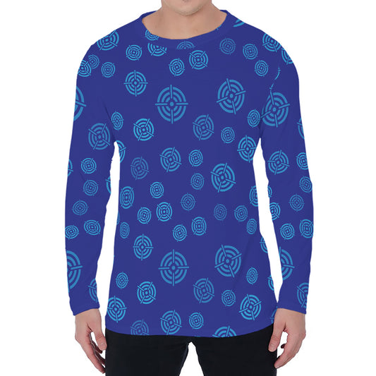 Blue Bullseye Target Pattern Print Men's Long Sleeve T-Shirt