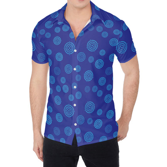 Blue Bullseye Target Pattern Print Men's Shirt